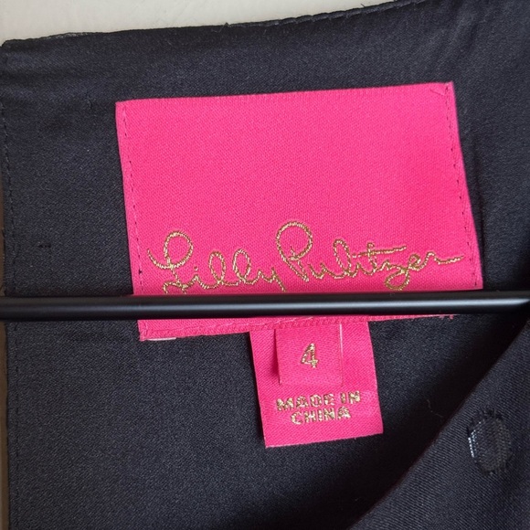 Lilly Pulitzer Womens Maisel Silk Polka Dot Metallic Shift Mini Dress Sz 4 Black - Picture 4 of 6